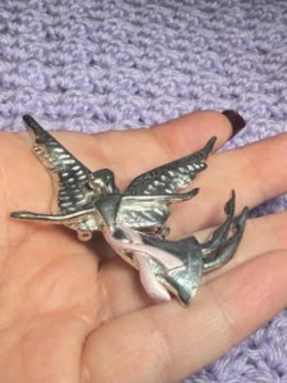 Angel Brooch Bless This Woman Breast Cancer Ribbon Vintage Pin 3 inches